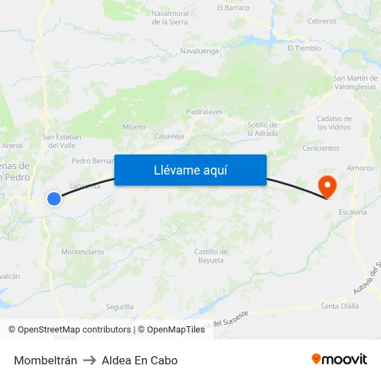 Mombeltrán to Aldea En Cabo map