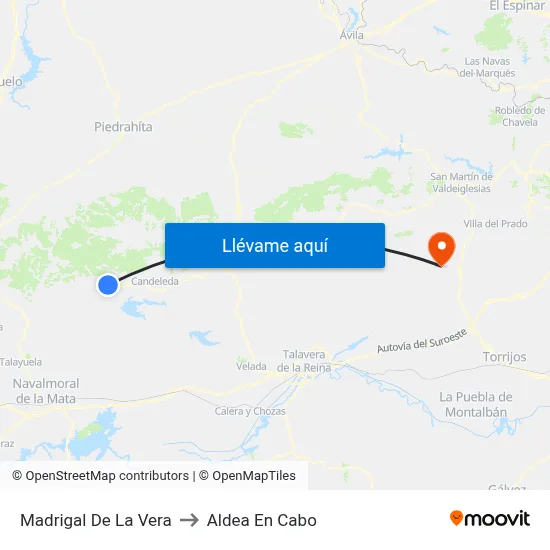 Madrigal De La Vera to Aldea En Cabo map