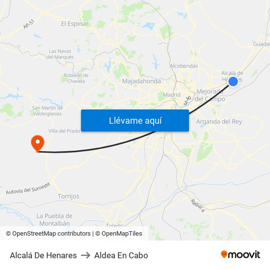 Alcalá De Henares to Aldea En Cabo map
