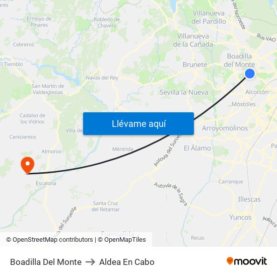 Boadilla Del Monte to Aldea En Cabo map