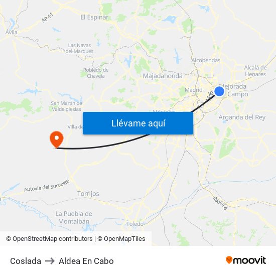 Coslada to Aldea En Cabo map