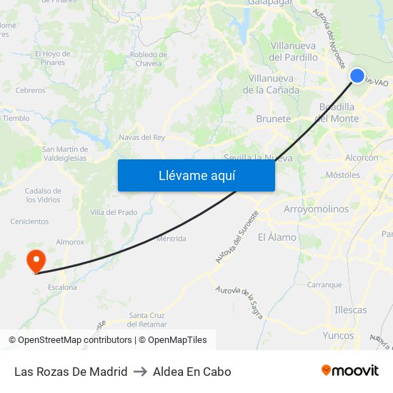Las Rozas De Madrid to Aldea En Cabo map