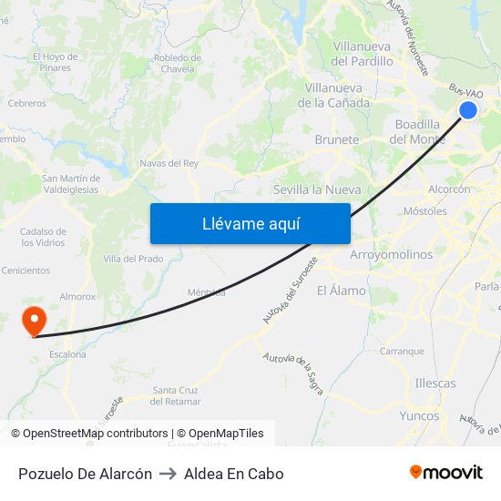 Pozuelo De Alarcón to Aldea En Cabo map