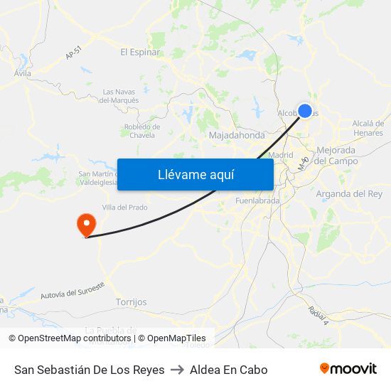 San Sebastián De Los Reyes to Aldea En Cabo map