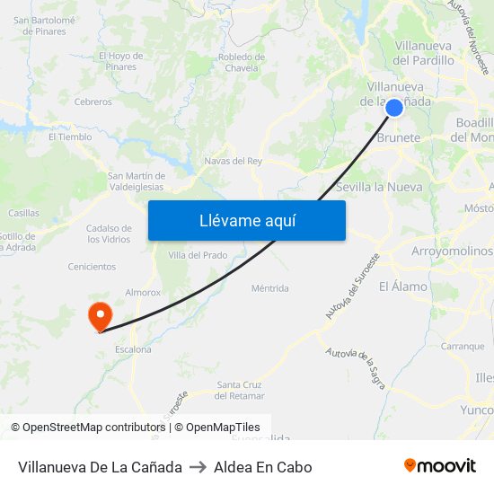 Villanueva De La Cañada to Aldea En Cabo map
