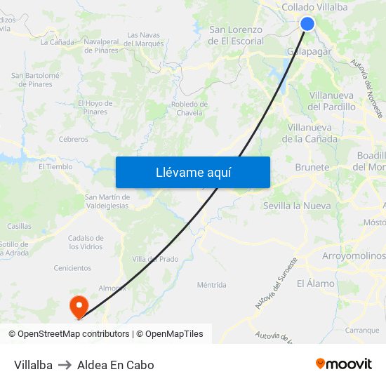 Villalba to Aldea En Cabo map