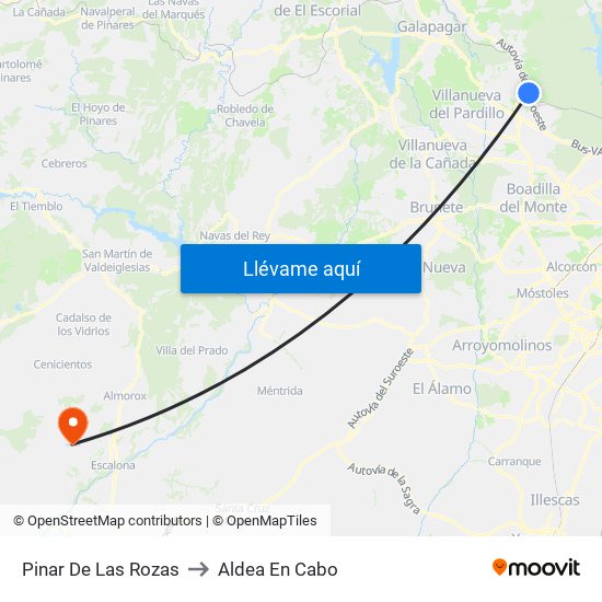 Pinar De Las Rozas to Aldea En Cabo map