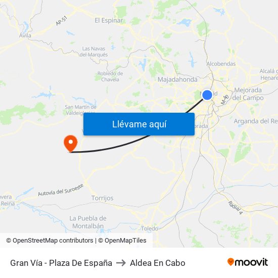 Gran Vía - Plaza De España to Aldea En Cabo map