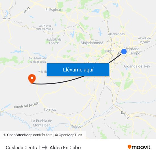 Coslada Central to Aldea En Cabo map