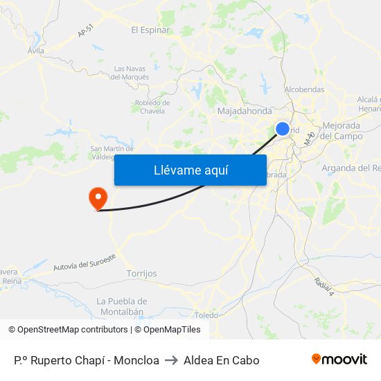 P.º Ruperto Chapí - Moncloa to Aldea En Cabo map