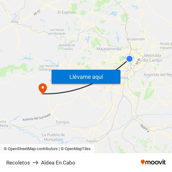 Recoletos to Aldea En Cabo map