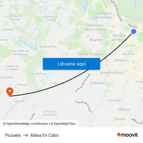 Pozuelo to Aldea En Cabo map