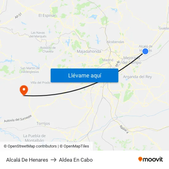 Alcalá De Henares to Aldea En Cabo map