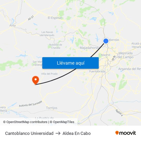 Cantoblanco Universidad to Aldea En Cabo map