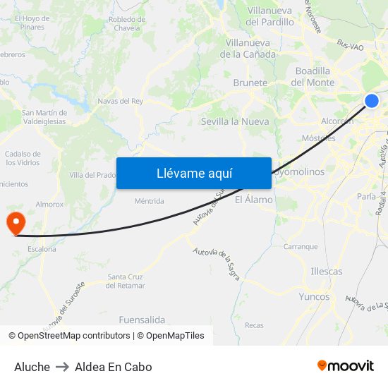 Aluche to Aldea En Cabo map