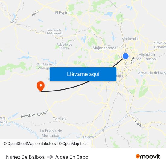 Núñez De Balboa to Aldea En Cabo map
