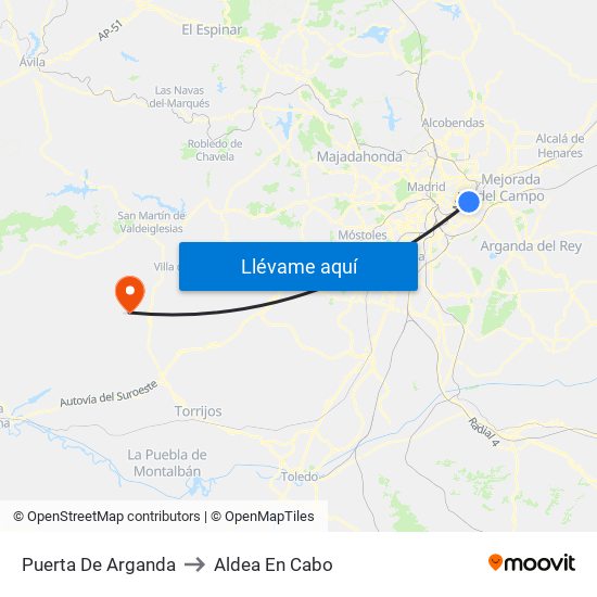 Puerta De Arganda to Aldea En Cabo map