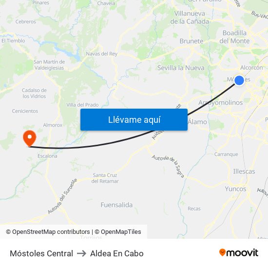 Móstoles Central to Aldea En Cabo map