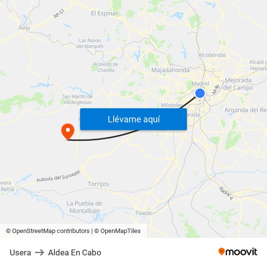Usera to Aldea En Cabo map
