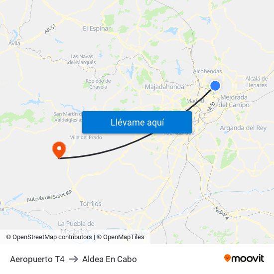 Aeropuerto T4 to Aldea En Cabo map