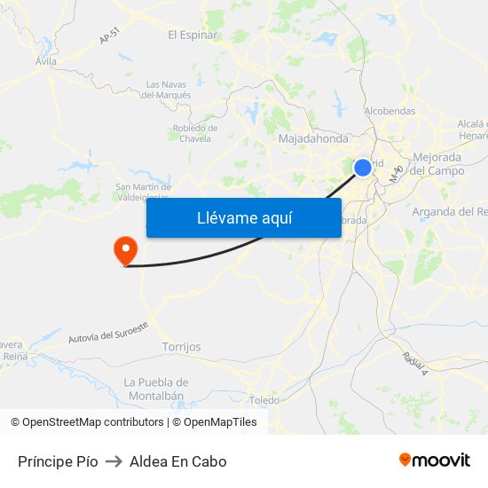 Príncipe Pío to Aldea En Cabo map