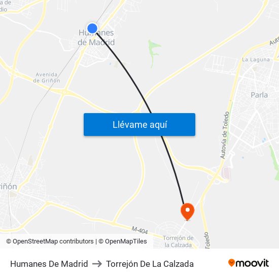 Humanes De Madrid to Torrejón De La Calzada map