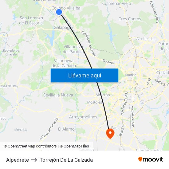 Alpedrete to Torrejón De La Calzada map