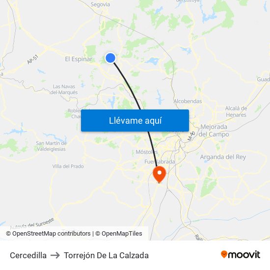Cercedilla to Torrejón De La Calzada map