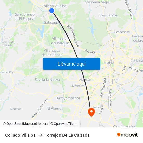 Collado Villalba to Torrejón De La Calzada map