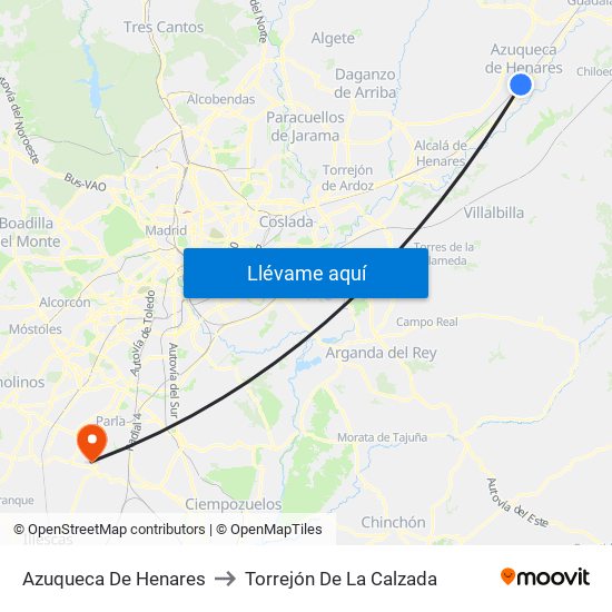 Azuqueca De Henares to Torrejón De La Calzada map