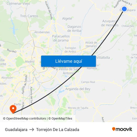 Guadalajara to Torrejón De La Calzada map