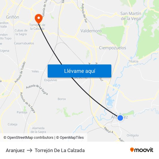 Aranjuez to Torrejón De La Calzada map