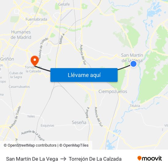 San Martín De La Vega to Torrejón De La Calzada map
