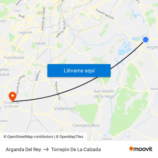 Arganda Del Rey to Torrejón De La Calzada map