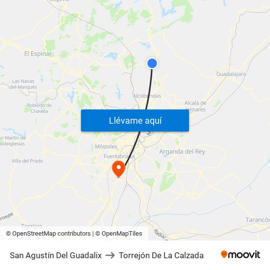 San Agustín Del Guadalix to Torrejón De La Calzada map