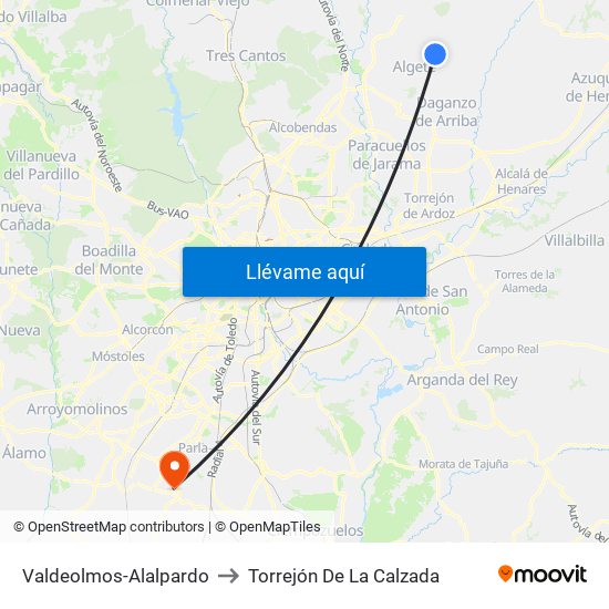 Valdeolmos-Alalpardo to Torrejón De La Calzada map