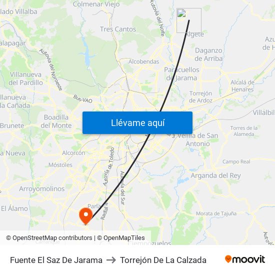 Fuente El Saz De Jarama to Torrejón De La Calzada map