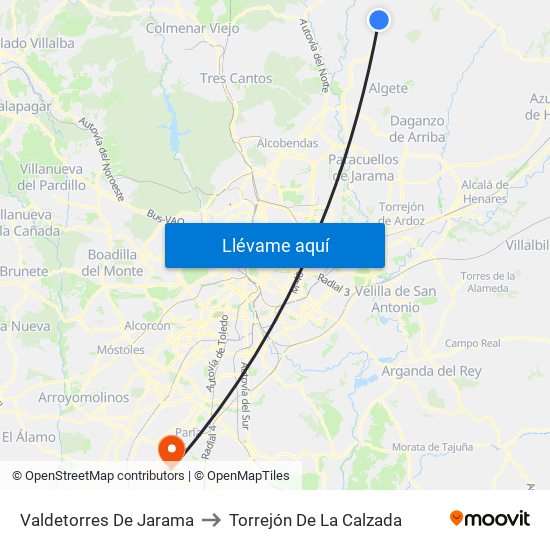 Valdetorres De Jarama to Torrejón De La Calzada map