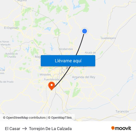 El Casar to Torrejón De La Calzada map