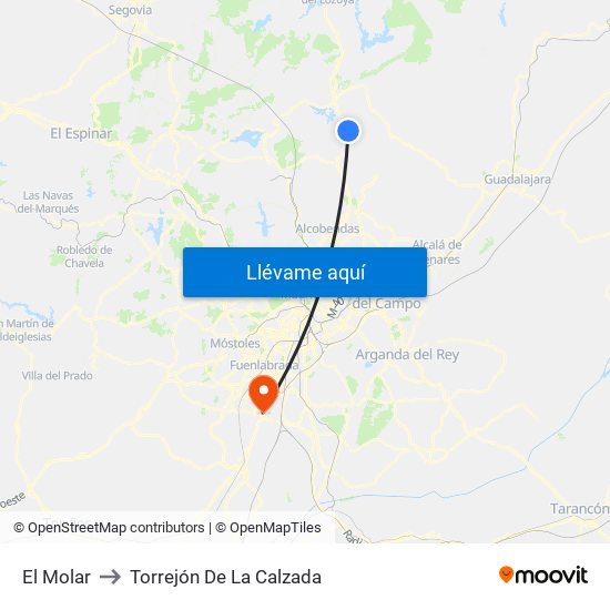 El Molar to Torrejón De La Calzada map