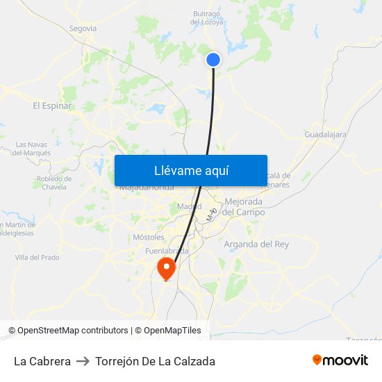 La Cabrera to Torrejón De La Calzada map