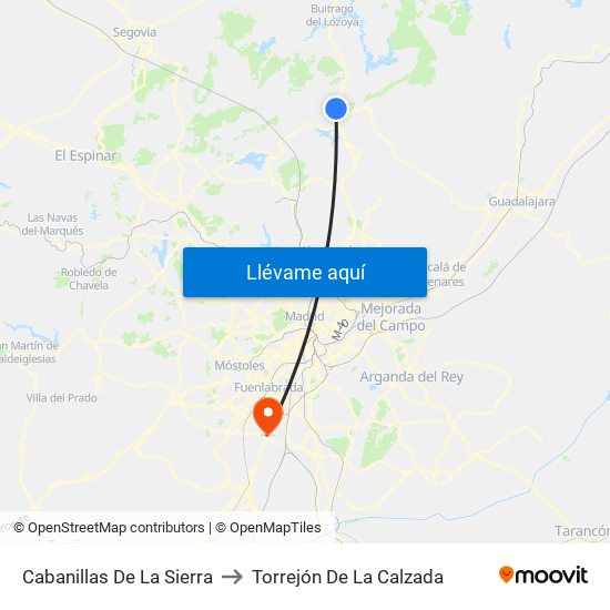 Cabanillas De La Sierra to Torrejón De La Calzada map