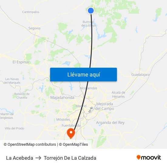 La Acebeda to Torrejón De La Calzada map