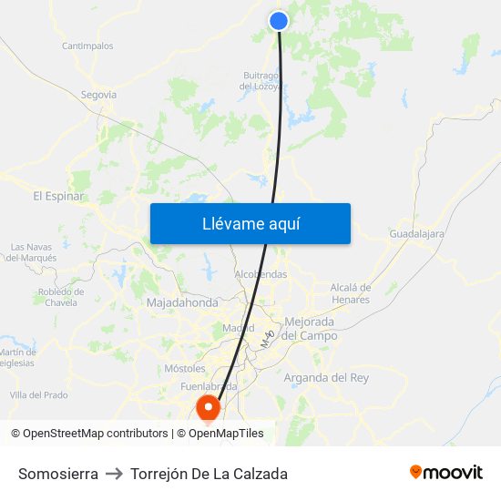 Somosierra to Torrejón De La Calzada map