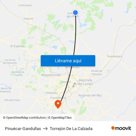 Pinuécar-Gandullas to Torrejón De La Calzada map