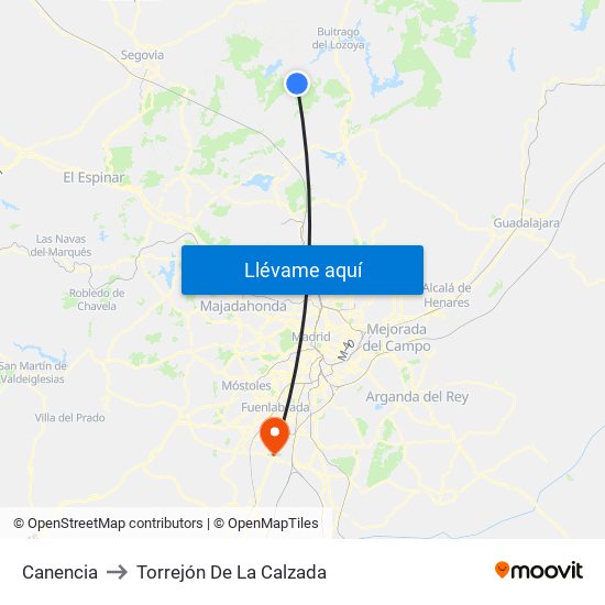 Canencia to Torrejón De La Calzada map