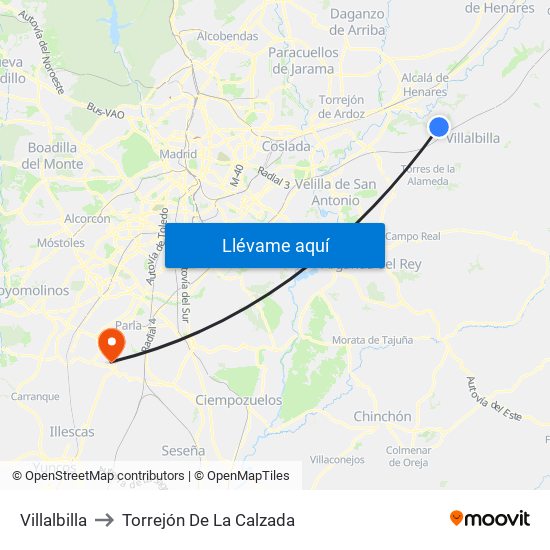 Villalbilla to Torrejón De La Calzada map