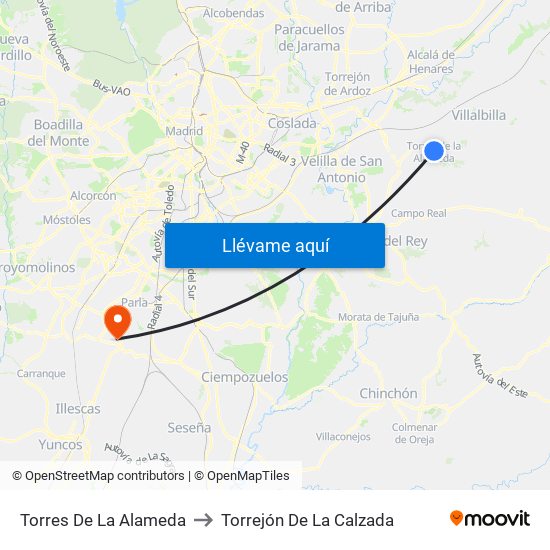 Torres De La Alameda to Torrejón De La Calzada map