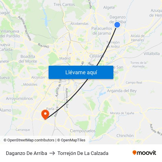 Daganzo De Arriba to Torrejón De La Calzada map