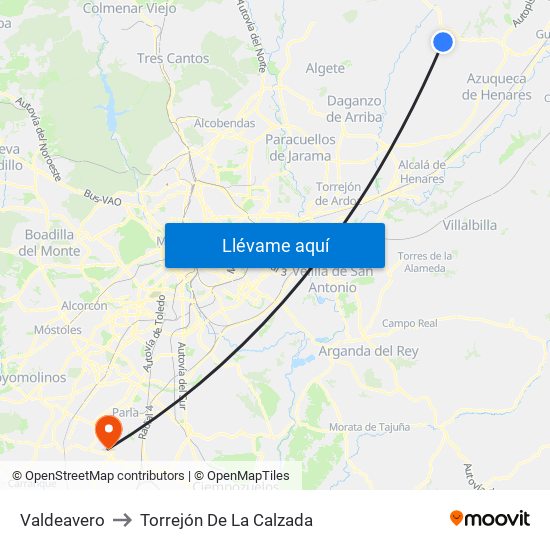 Valdeavero to Torrejón De La Calzada map
